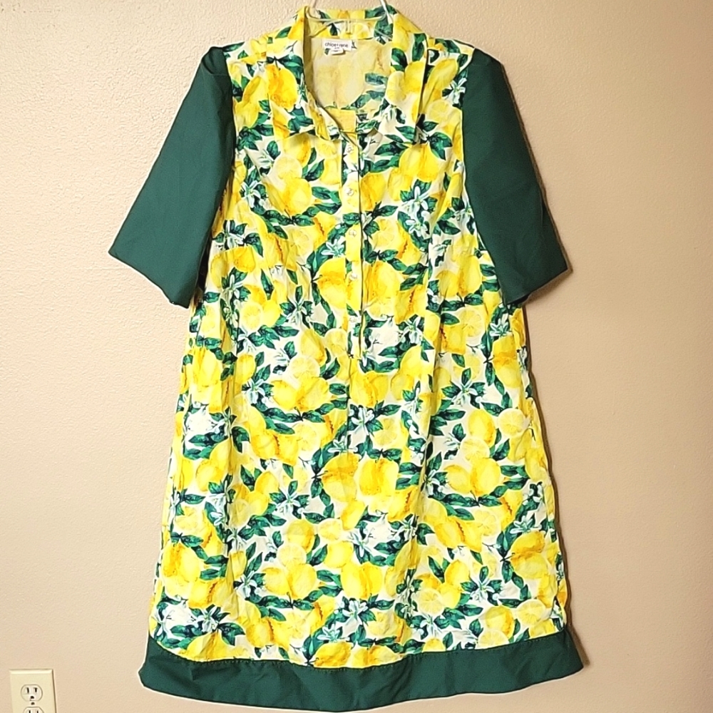 Chloe + Rene Lemon Citrus Print Dress Retro Quirky